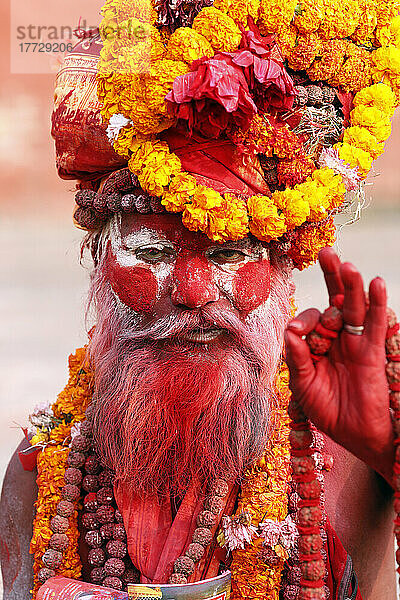 Sadhu (heiliger Mann) am hinduistischen Pilgerort Pashupatinath  Kathmandu  Nepal  Asien