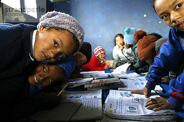 Primary school  pupils in classroom  Charikot  Dolakha  Nepal  Asia