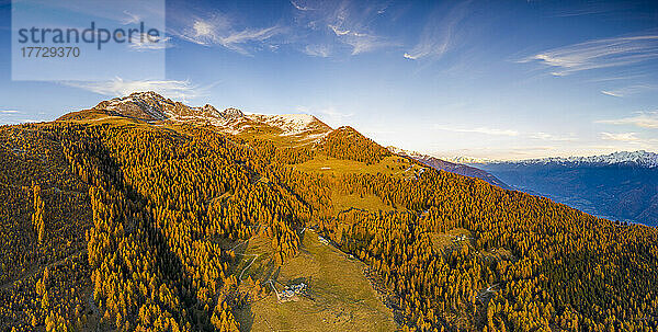 Panoramablick auf Alpe Mara mit Corna Mara im Herbst  Veltlin  Lombardei  Italien  Europa