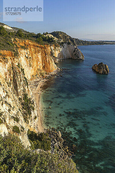 Elevated view over the White Rocks Cliff  Kefalonia  Ionian Islands  Greek Islands  Greece  Europe