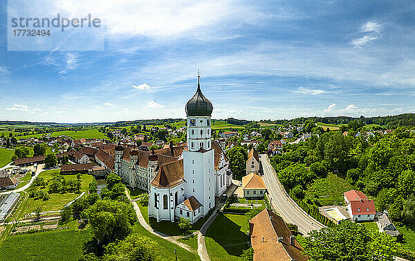 Germany  Bavaria  Kammeltal  Helicopter view of Wettenhausen Abbey in summer