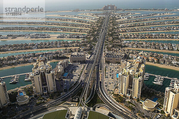 Vereinigte Arabische Emirate  Dubai  Erhöhte Ansicht des Palm Jumeirah Archipels