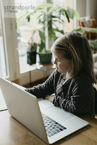 Mädchen mit Laptop lernt zu Hause