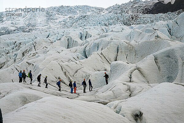 Wandergruppe am Gletscher  Skaftafell NP  Island  Europa