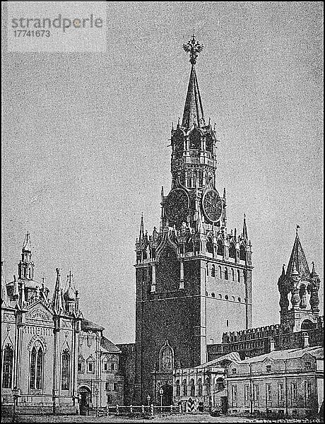 Das Erlösertor zu Moskau  Russland  erbaut unter Iwan III. Foto aus 1880  Historisch  digital restaurierte Reproduktion einer Vorlage aus dem 19. Jahrhundert  Europa