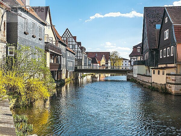 Häuser der Altstadt am Fluss Haßlach  Kronach  Oberfranken  Bayern  Deutschland  Europa