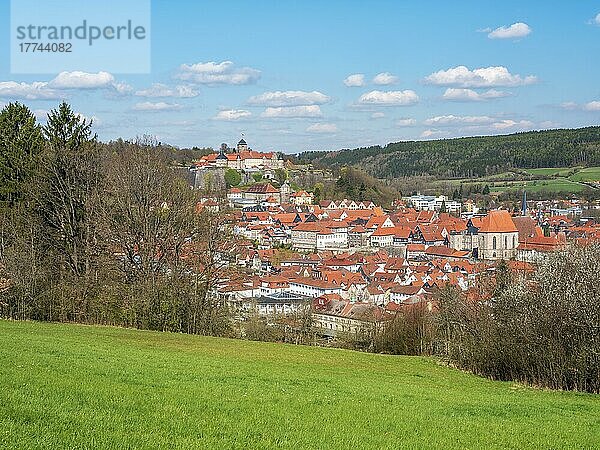 Aussicht auf die Stadt Kronach mit Veste Rosenberg  Kronach  Oberfranken  Bayern  Deutschland  Europa