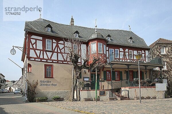 Historisches Fachwerkhaus Weinhaus zum Engel am Marktplatz in Kiedrich  Rheingau  Taunus  Hessen  Deutschland  Europa