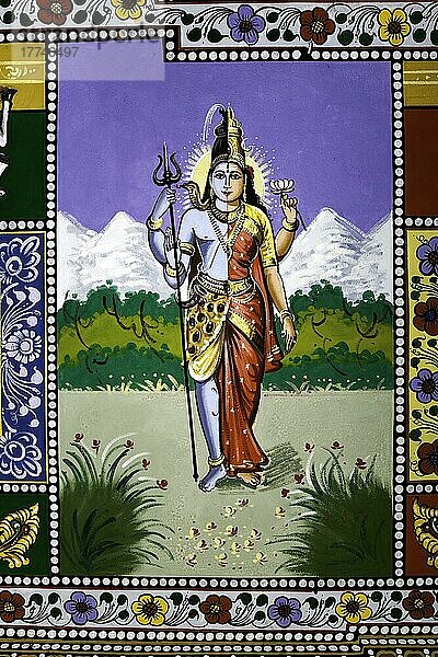 Ardhanarishwar  Wandmalereien an der Decke eines Shiva-Tempels bei Pudukkottai  Tamil Nadu  Indien  Asien