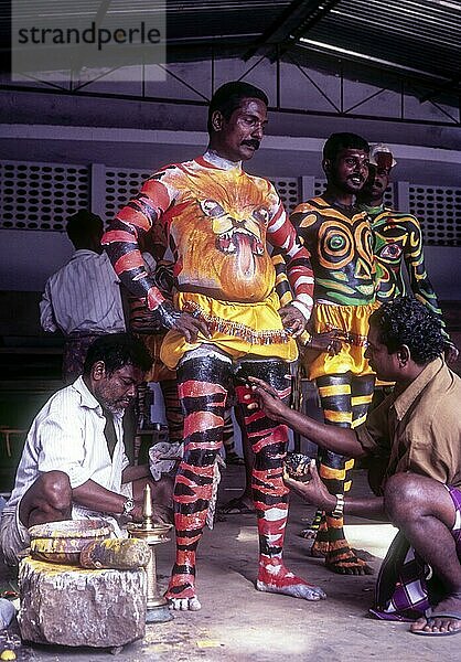 Bemalte menschliche Körper für den Pulikali Tigertanz  Onam Fest  Kerala  Indien  Asien