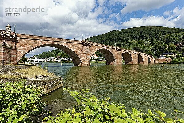 Alte Brücke  Fluss Neckar  rechts Heiligenberg 445 Meter  Heidelberg  Kurpfalz  Baden-Württemberg  Deutschland  Europa
