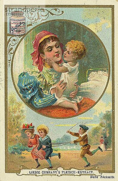 Serie Kinder und Kinderspiel  Kinder spielen Kutsche  digital verbesserte Reproduktion eines Sammelbildes von ca 1900