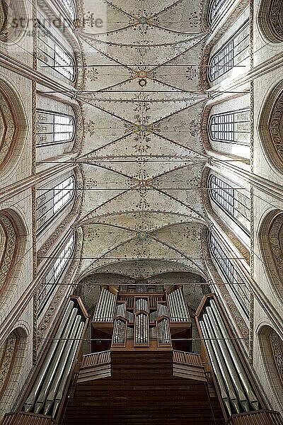 St. Marien  Gewölbe des Hauptschiffes mit Orgel  Backsteingotik  UNESCO-Welterbe Lübecker Altstadt  Lübeck  Schleswig-Holstein  Deutschland  Europa