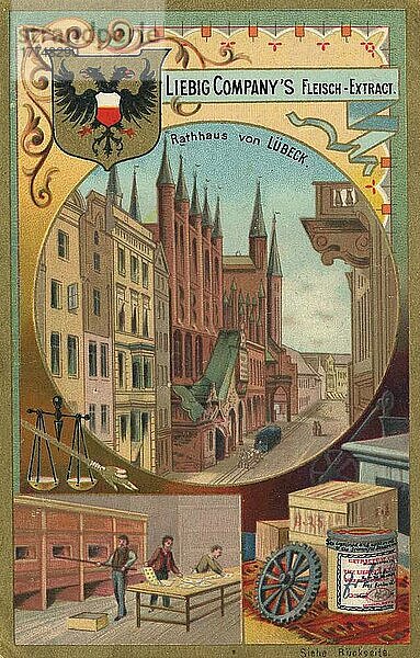 Serie Rathäuser  Rathaus von Lübeck  Deutschland  digital verbesserte Reproduktion eines Sammelbildes von ca 1900  Europa