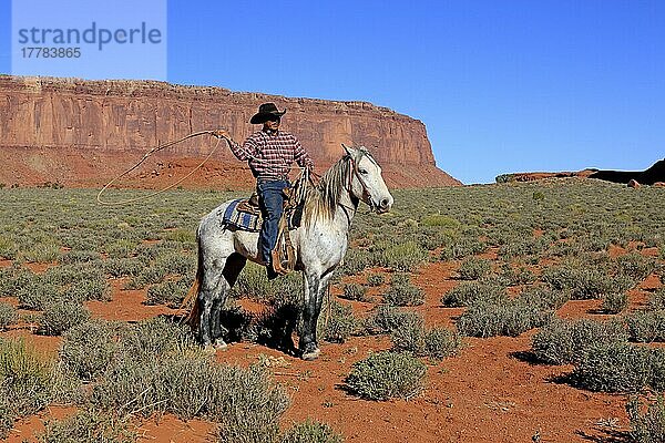 Navajo-Cowboy  Mustang  Monument Valley  Utah  USA  Indianer  Amerikanischer Ureinwohner  Lasso  Nordamerika