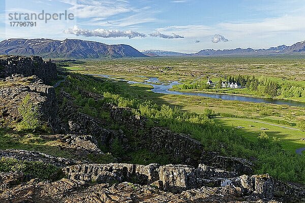 Kirche von Thingvellir  Allmännerschlucht  Pingvellir Nationalpark  Pingvellir  Pingvallavattn  Goldener Kreis  Goldenes Dreieck  Unesco Weltkulturerbe  Island  Europa