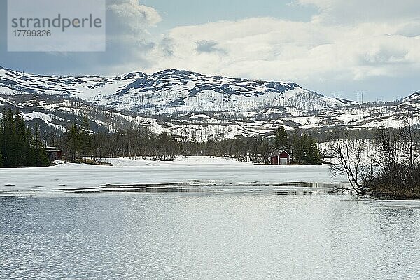 Winterlicher Bergsee  Gratangen  Norwegen  Europa