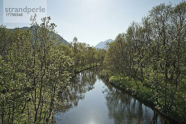 Flusslandschaft  Austvagsoya  Lofoten  Norwegen  Europa