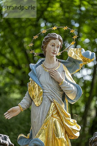 Maria  Prozessionsfigur  Fronleichnamsprozession  Fronleichnamszug  Festzug Pfarrrkirche St. Kilian  Bad Heilbrunn  Oberbayern  Bayern  Deutschland  Europa