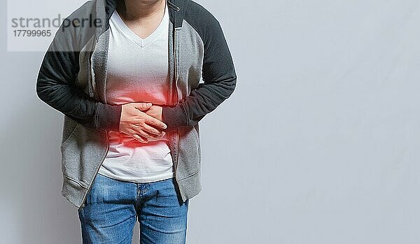 Menschen mit Magenschmerzen  Magenprobleme Konzept  Mann mit Verdauungsproblemen  Mann mit Magenschmerzen  isoliert
