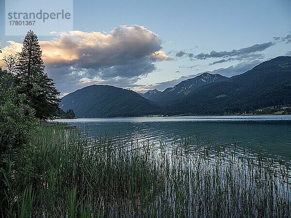 Abendstimmung am Weißensee  höchster Badesee der Alpen  Kärnten  Österreich  Europa