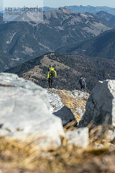 Bergsteiger auf dem Wanderweg zum Guffert  Brandenberger Alpen  Tirol  Österreich  Europa
