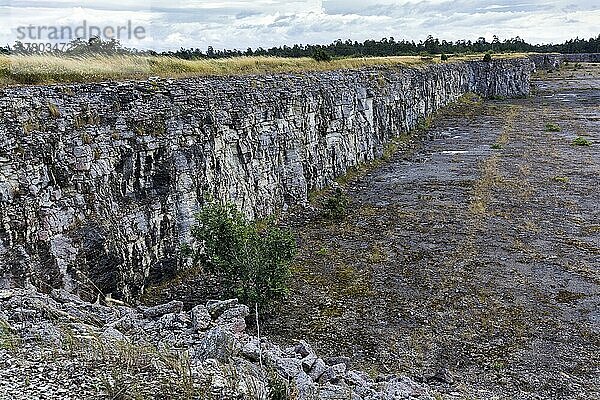 Verlassener Steinbruch  Kalkstein  Filmkulisse  Drehort  triste Landschaft  Insel Furillen  Furilden Naturschutzgebiet und Vogelschutzgebiet  bei Gotland  Schweden  Europa