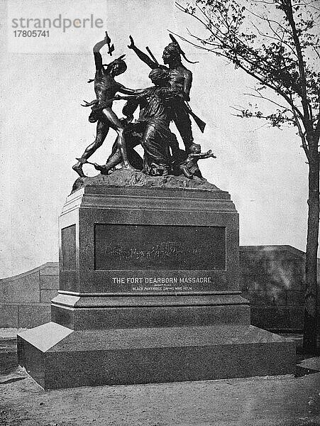 Das Denkmal zur Erinnerung an das Massaker in Fort Dearborn  Chicago  Bundesstaat Illinois  ca 1880  Amerika  Historisch  digital restaurierte Reproduktion einer Fotovorlage aus dem 19. Jahrhundert
