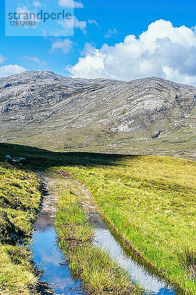 Berge und Wiesen über Lochan Havurn und Loch Eriboll  NC500  Schottland  UK