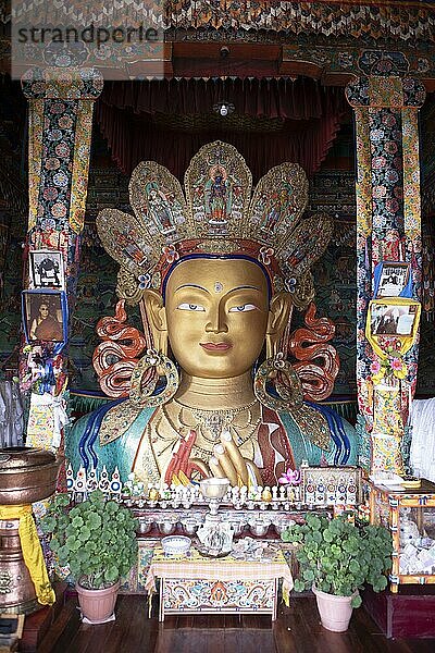 Buddha-Statue Maitreya  Gelbmützenkloster Tikse oder Thiksey oder Thikse  Ladakh  Indien  Asien
