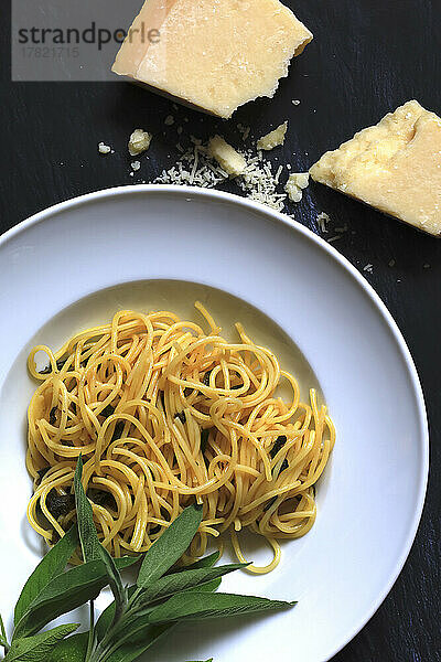 Plate of pasta with sage and Parmesan