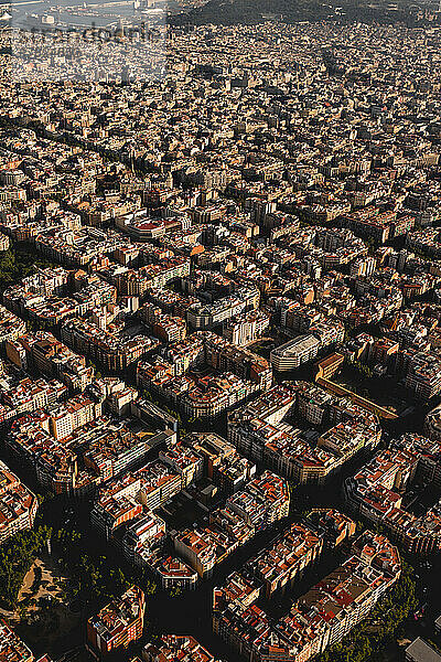 Spain  Catalonia  Barcelona  Helicopter view of densely populated residential district
