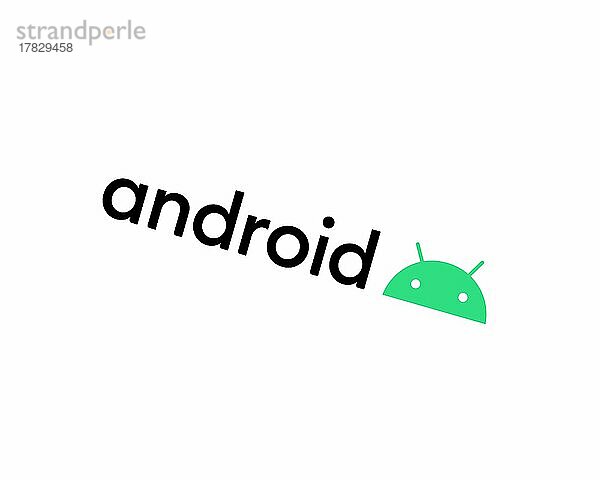 Android operating system  gedrehtes Logo  Weißer Hintergrund B
