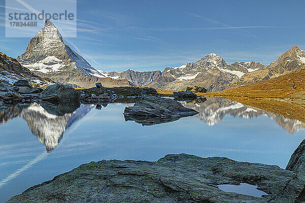 Riffelsee mit Matterhorn  4478m  Zermatt  Wallis  Schweizer Alpen  Schweiz  Europa
