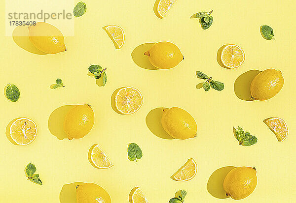 Frische gelbe Zitronen mit Minze