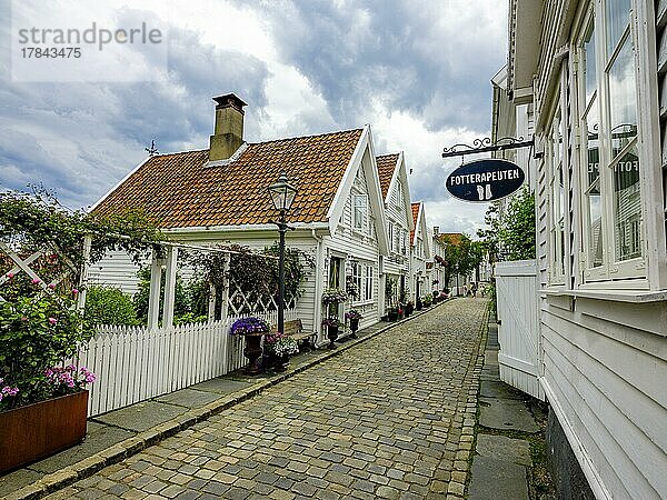 Holzhäuser in Gamle Stavanger  alter Teil von Stavanger  Rogaland  Norwegen  Europa