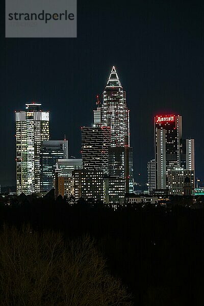 Blick auf die Skyline bei Nacht  Frankfurt  hessen  Deutschland  Europa