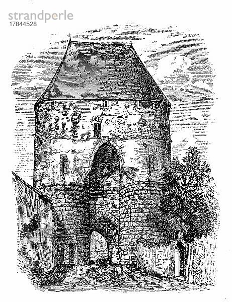 Gebäude  Tor von Hainburg in Niederösterreich  Österreich  digital restaurierte Reproduktion einer Originalvorlage aus dem 19. Jahrhundert  genaues Originaldatum nicht bekannt  Europa