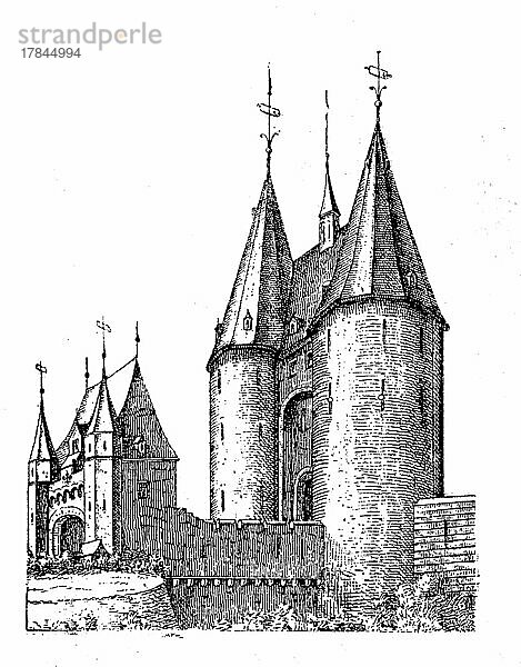 Das ehemalige Kölner Tor in Aachen  Deutschland  digital restaurierte Reproduktion einer Originalvorlage aus dem 19. Jahrhundert  genaues Originaldatum nicht bekannt  Europa