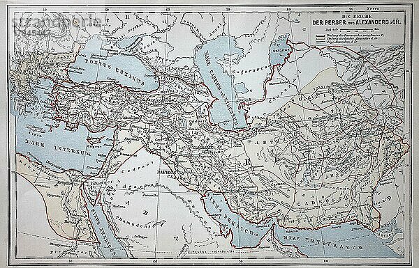 Landkarte von Persien zur Zeit Alexander der Große und Darius I. Iran  Historisch  digital restaurierte Reproduktion einer Originalvorlage aus dem 19. Jahrhundert  genaues Originaldatum nicht bekannt