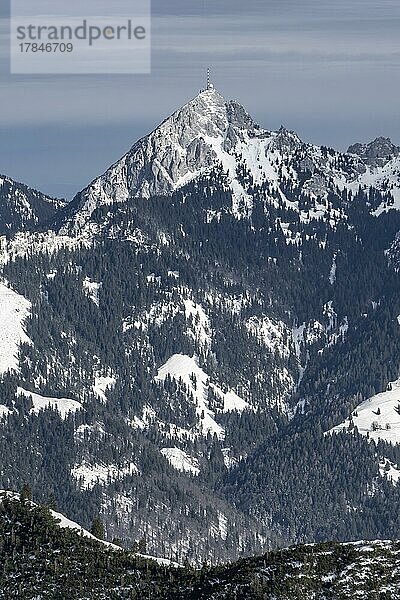 Gipfel des Wendelstein mit Sendeantenne  Berge im Winter  Bayern  Deutschland  Europa