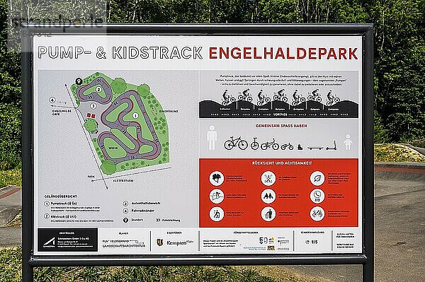 Infoschild  Pump- und Kidstrack  Engelhaldepark  Kempten  Allgäu  Bayern  Deutschland  Europa