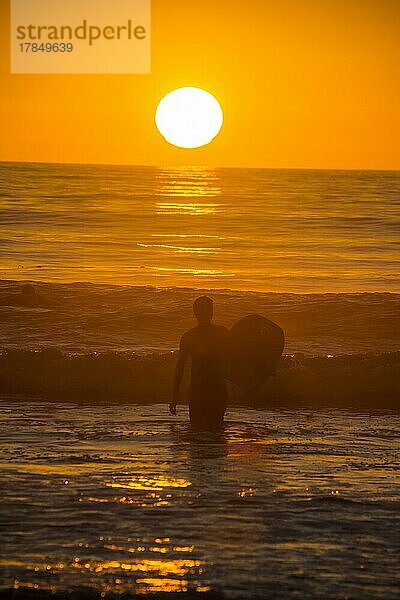 Surfer im Gegenlicht im Meer von Del Mar  Kalifornien  USA  Nordamerika