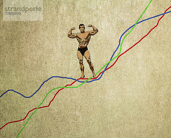 Bodybuilder posiert oben auf einem Liniendiagramm