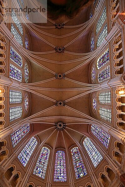Chartres  Kathedrale Notre-Dame de Chartres  innen  bemalte Kirchenfenster  Kirchendecke  Region Centre  Frankreich  Europa