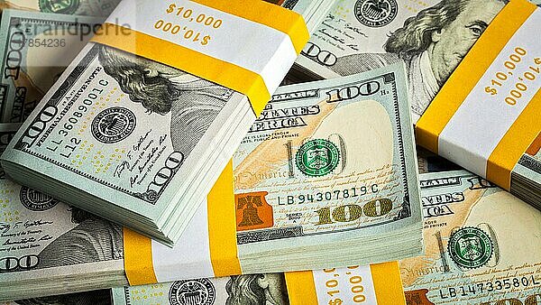 Kreative Business Finance Making Money-Konzept  Panorama-Hintergrund der neuen 100 US-Dollar 2013 Ausgabe Banknoten (Rechnungen) Bündel close up