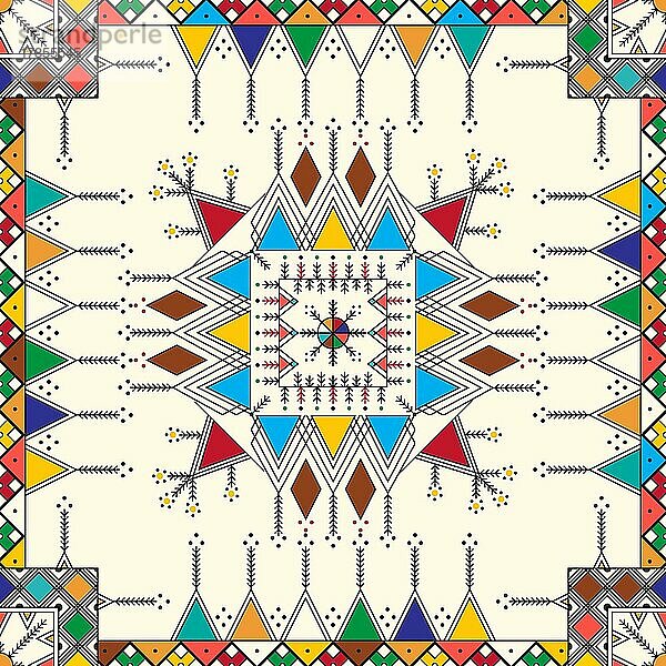 Dekoratives  sich wiederholendes geometrisches Muster  inspiriert von den traditionellen Malereien von Al-Qatt Al-Asiri