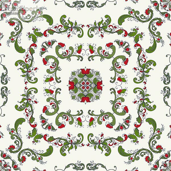 Rosemaling Fliese  traditionelles norwegisches dekoratives Muster. Vektor-Illustration