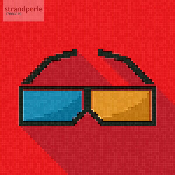Pixel Art 3d Brille Symbol  Vektor-Illustration