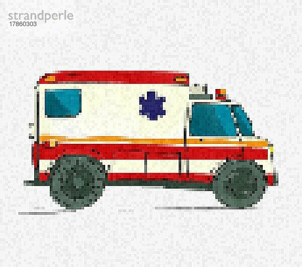 Pixel Art Krankenwagen  Vektor-Illustration
